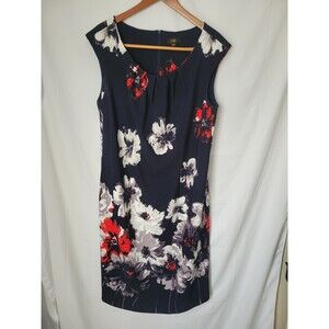 I.LE NEW YORK Women's 16W Plus Size Navy Floral Sleeveless Sheath Dress Knee